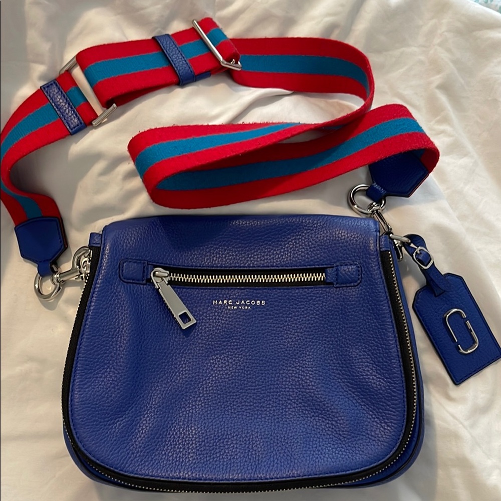 Marc Jacobs Cobalt Blue Bag with Vibrant Striped Strap